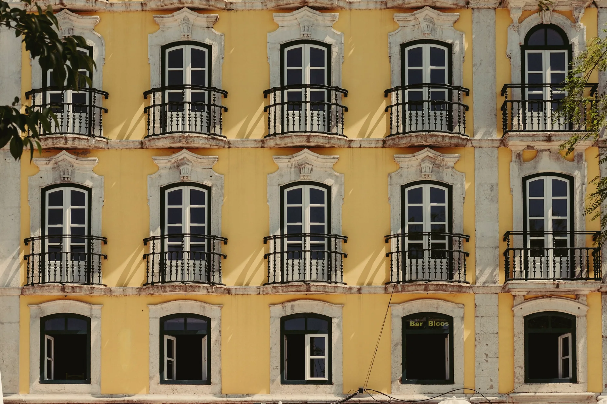 Azulejo façade with iron balconies
