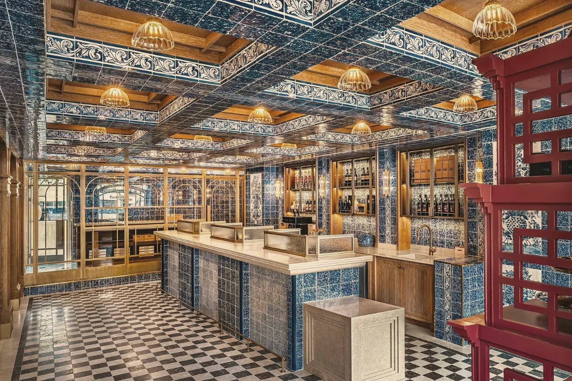 Pastéis de Belém after the 2026 renovation: blue tiles, brass lamps and the new counter